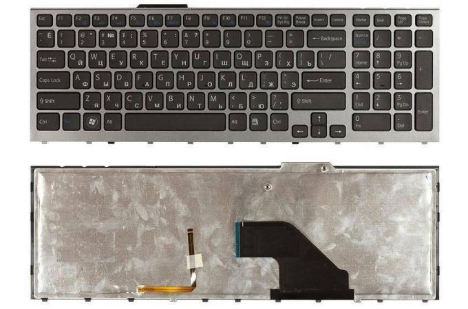 Клавиатура для ноутбука Sony Vaio VPC-F11 VPC-F12 VPC-F13 черная с серой рамкой, с подсветкой