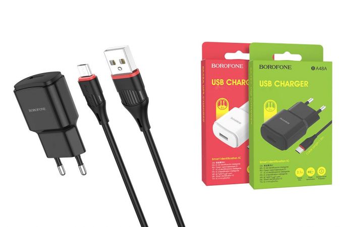 Сетевое зарядное устройство USB + кабель MicroUSB BOROFONE BA48A Orion 2100mAh (черный)