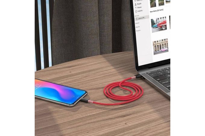 Кабель USB - MicroUSB HOCO X48 2,4A (красный) 1м (силиконовый)