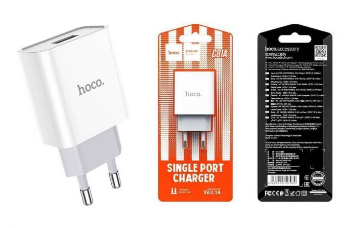 Сетевое зарядное устройство USB HOCO C81A Asombroso single port 2400mAh (белый)
