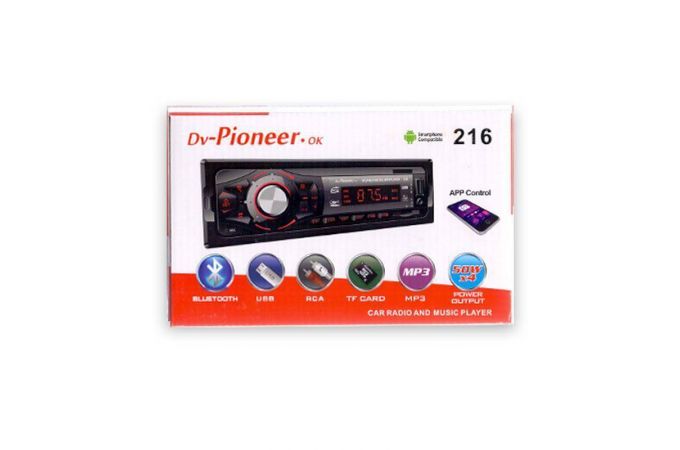 Автомагнитола 216 1DIN (Bluetooth, FM, AUX, USB, SD, Пульт ДУ, провода для подключения)