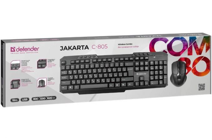 Комплект беспроводной Defender Jakarta C-805 RU черный,полноразмерный