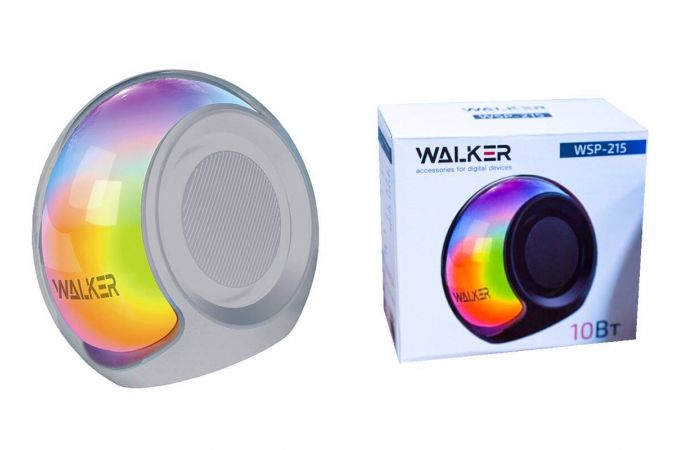 Портативная беспроводная колонка WALKER WSP-215, Bluetooth, 10Вт*1, стереопара TWS, подсветка, серая
