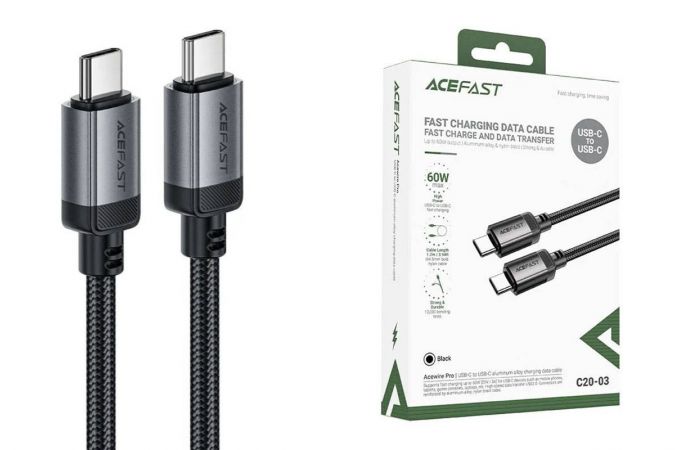 Кабель USB Type-C - Type-C ACEFAST C20-03 USB-C to USB-C aluminum alloy charging data cable (Черный)