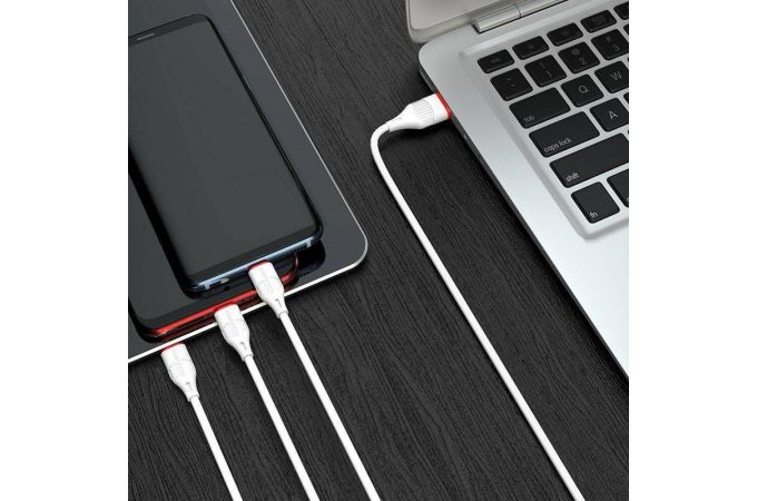Кабель USB 3 в 1 BOROFONE BX17 Type-C/Lightning/Micro 2.4A (белый) 1м