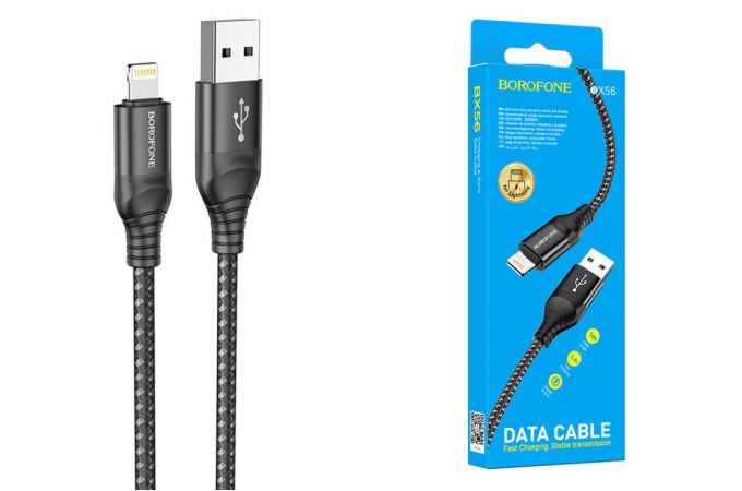 Кабель USB - Lightning BOROFONE BX56, 2,4A (черный) 1м (в оплетке)