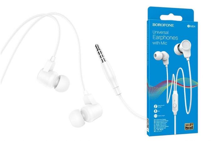 Наушники вакуумные проводные BOROFONE BM64 Goalant (белый)