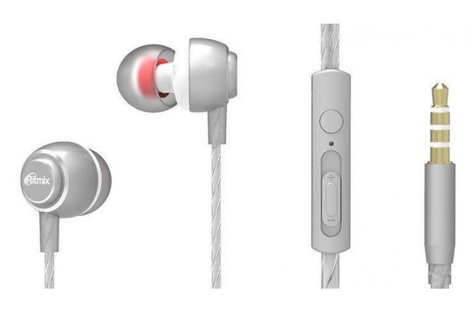 Наушники вакуумные проводные Ritmix rh-150M (серебристый)