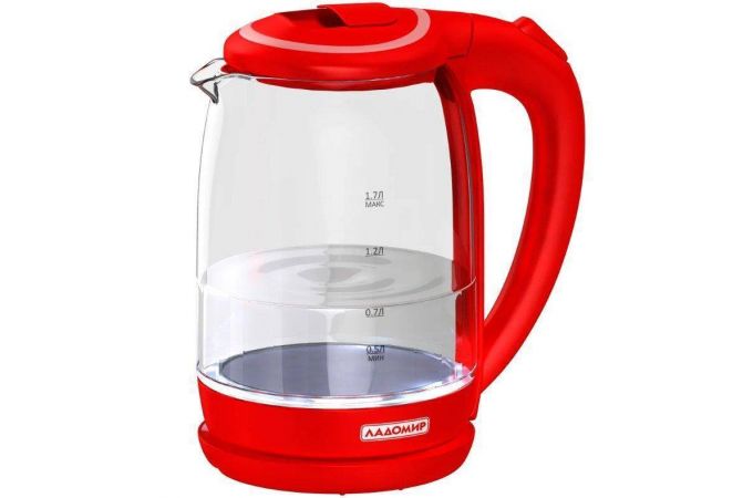 Чайник ЛАДОМИР АА119, красный  2000Вт, 1,8л, стекло, LED- подсветка