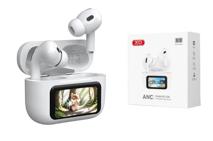 Наушники вакуумные беспроводные XO X36 Smart Screen ANC Active Noise Cancellation TWSt White