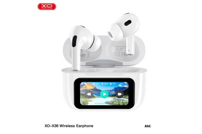 Наушники вакуумные беспроводные с экраном XO X36 Smart Screen ANC Active Noise Cancellation TWSt White