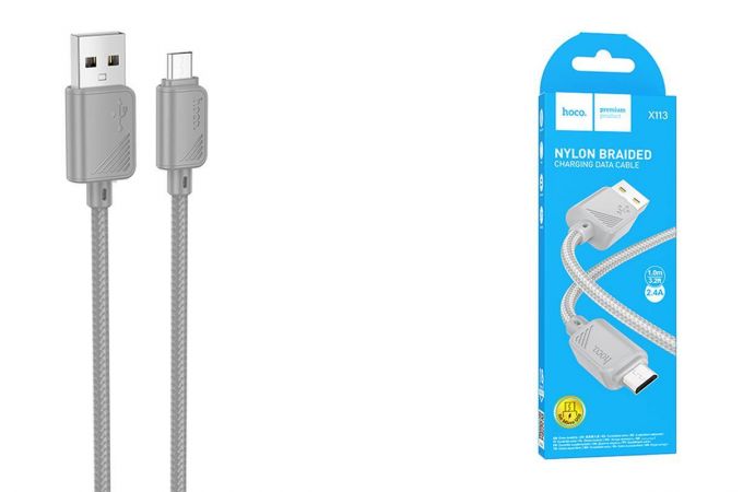 Кабель USB - MicroUSB HOCO X113 (серый) 1м