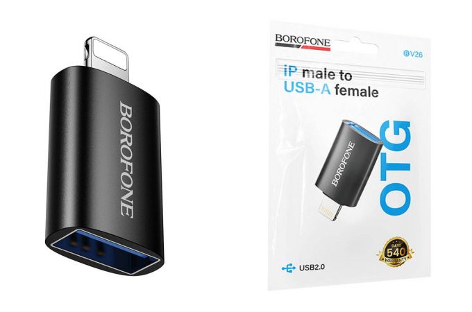 Переходник OTG Borofone BV26 Lightning штекер на USB гнездо USB2.0 (черный)