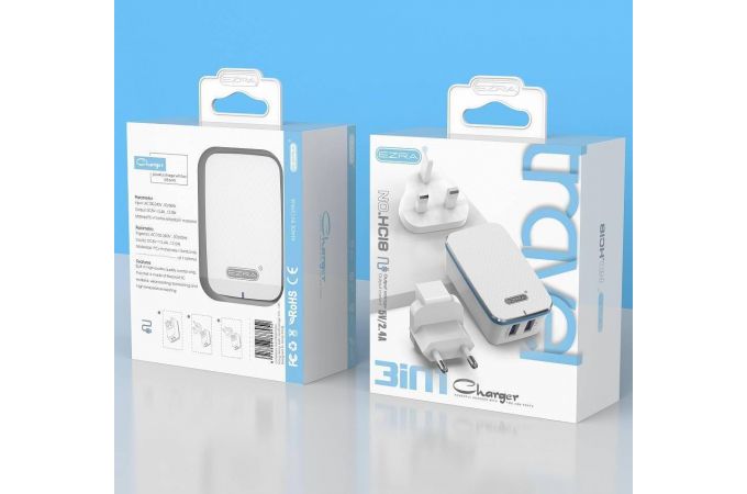 Сетевое зарядное устройство USB EZRA HC18 5В, 2100mAh (белый)