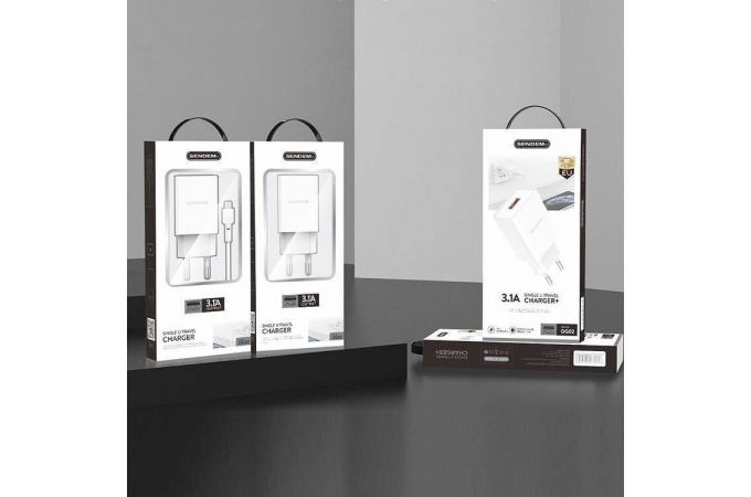 Сетевое зарядное устройство USB + кабель MicroUSB SENDEM OG02 5В, 3100mA (белый)