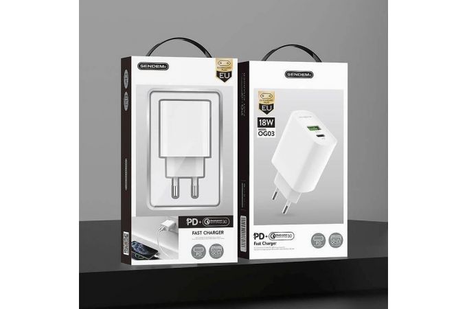 Сетевое зарядное устройство USB SENDEM OG03 PD+QC3.0, 3000mA (белый)