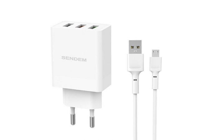Сетевое зарядное устройство USB + кабель MicroUSB SENDEM OG04 5В, 4800mA (белый)