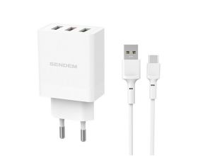 Сетевое зарядное устройство USB + кабель Type-C SENDEM OG04 5В, 4800mA (белый)