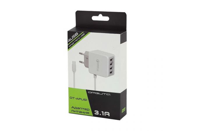 Сетевое зарядное устройство USB кабель MicroUSB Орбита OT-APU51 5В, 2400mA (белый)