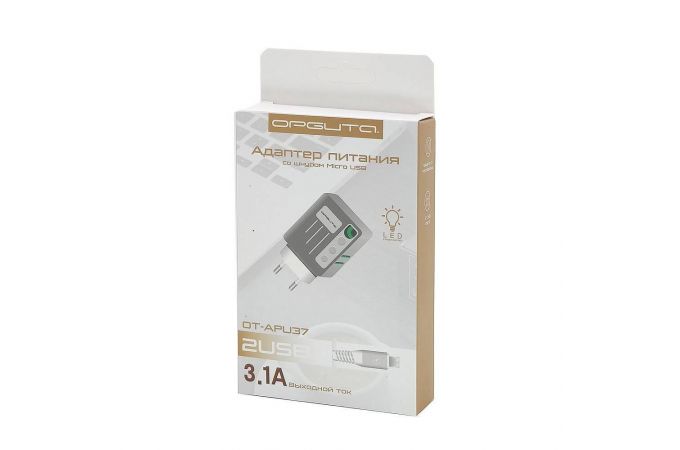 Сетевое зарядное устройство USB + кабель MicroUSB Орбита OT-APU37 5В, 2400mA (белый)