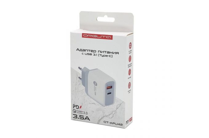 Сетевое зарядное устройство USB Орбита OT-APU42 PD+QC3.0, 3500mA (белый)