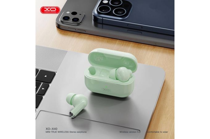 Наушники вакуумные беспроводные XO X40 Nuoke TWS Bluetooth Headset green
