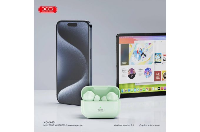 Наушники вакуумные беспроводные XO X40 Nuoke TWS Bluetooth Headset green