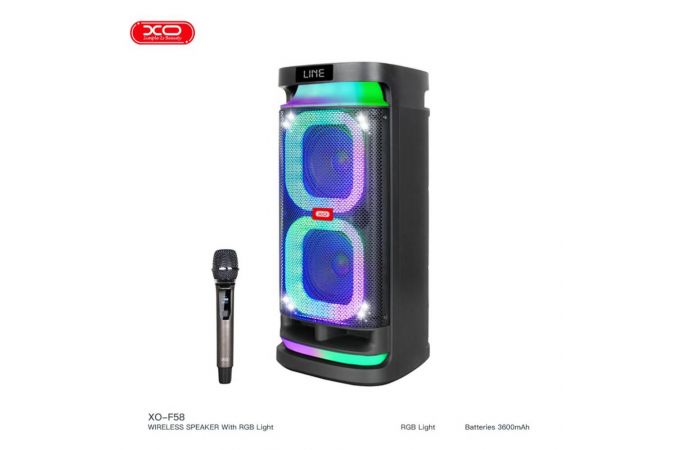 Активная напольная акустика XO F58 Shine Dual 6-inch Woofer RGB Bluetooth Speaker 40W  (with Remote Control + Wireless Mic*1) Black