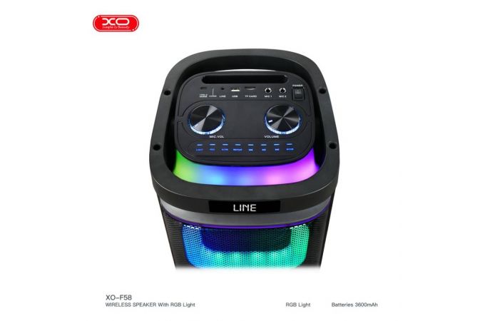 Активная напольная акустика XO F58 Shine Dual 6-inch Woofer RGB Bluetooth Speaker 40W  (with Remote Control + Wireless Mic*1) Black