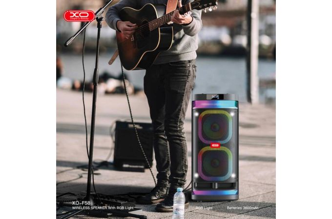 Активная напольная акустика XO F58 Shine Dual 6-inch Woofer RGB Bluetooth Speaker 40W  (with Remote Control + Wireless Mic*1) Black