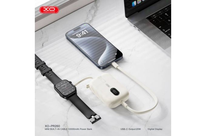 Универсальный дополнительный аккумулятор Power Bank XO PR260 Self-watch wireless charger 20W 10000mAh white