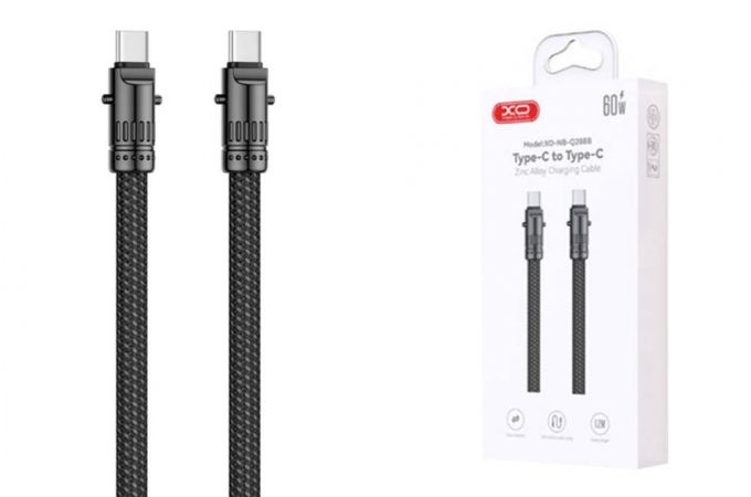 Кабель USB Type-C - USB Type-C XO NB-Q288B Lanyard Bullet Zinc Alloy 60W Black