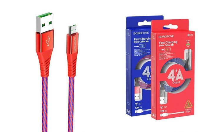 Кабель USB - MicroUSB BOROFONE BU13 4A fast (красный) 1,2м (в оплетке)