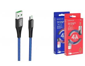 Кабель USB - MicroUSB BOROFONE BU13 4A fast (синий) 1,2м (в оплетке)
