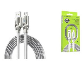 Кабель USB - MicroUSB BOROFONE BU12 2,4A (серебристый) 1м (в оплетке, LED индикатор)