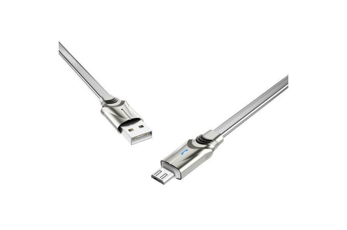 Кабель USB - MicroUSB BOROFONE BU12 2,4A (серебристый) 1м (в оплетке, LED индикатор)