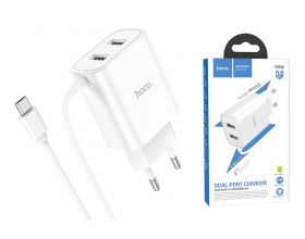 Сетевое зарядное устройство 2USB + кабель microUSB HOCO C103А 2400mAh (белый)