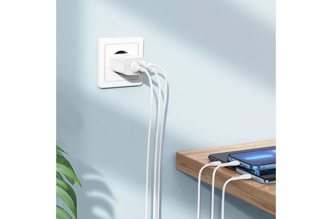Сетевое зарядное устройство 2USB + кабель microUSB HOCO C103А 2400mAh (белый)