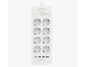 Сетевой фильтр с USB зарядкой HARPER UCH-650 White 3xUSB порта +1хType-C, 8 розет, дл 5м, 4000W (16A)