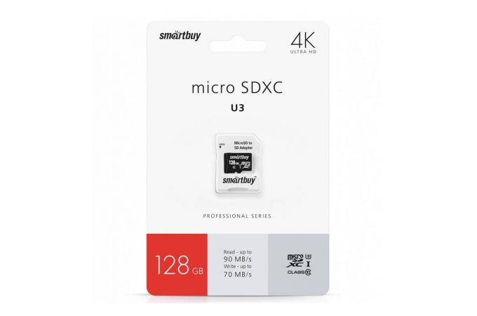 Карта памяти microSDHC Smartbuy 128GB Cl10 U3 (SB128GBSDU3-01)