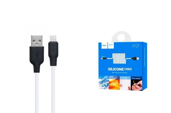 Кабель USB - Lightning HOCO X21 PLUS, 2,4A (черно-белый) 1м (силиконовый)