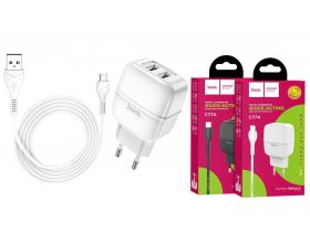 Сетевое зарядное устройство 2USB + кабель MicroUSB HOCO C77A Highway 2400mAh (белый)