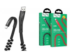 Кабель USB - USB Type-C HOCO U78, 2,4A (черный) 0,8-1,2м (в оплетке, с усилением сгиба, растягивается)