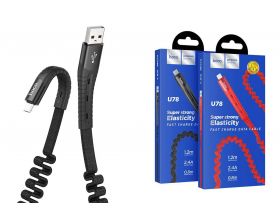 Кабель USB - MicroUSB HOCO U78 2,4A (черный) 1,2м (в оплетке, усиление сгиба)