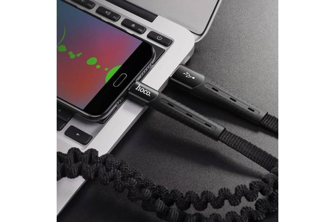 Кабель USB - MicroUSB HOCO U78 2,4A (черный) 1,2м (в оплетке, усиление сгиба)