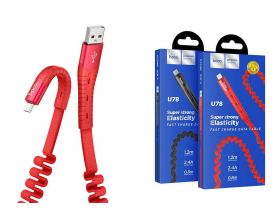 Кабель USB - MicroUSB HOCO U78 2,4A (красный) 1,2м (в оплетке, усиление сгиба)