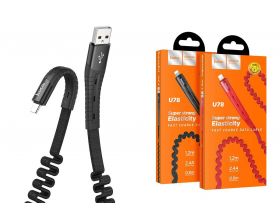 Кабель USB - Lightning HOCO U78, 2,4A (черный) 0,8-1,2м (в оплетке, с усилением сгиба, растягивается)