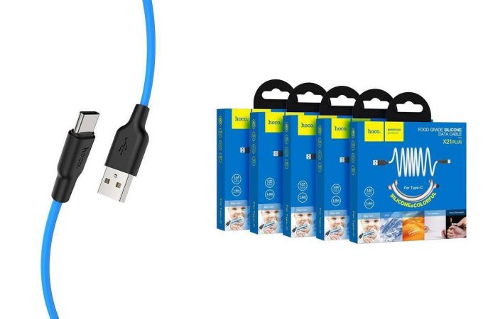 Кабель USB - USB Type-C HOCO X21 PLUS, 3A (черно-синий) 1м (силиконовый)