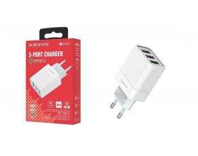 Сетевое зарядное устройство 3USB 3400mAh BOROFONE BA40A Speedway 3-USB QC 3.0 (белый)
