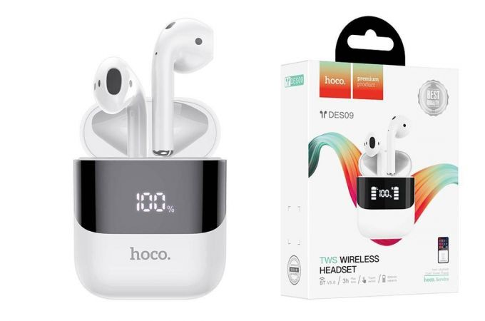 Наушники вакуумные беспроводные HOCO DES09 Treasure digital wireless BT headset Bluetooth (белый)